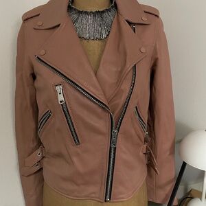 REISS Leather Jacket Moto Neutral Pink Color Small orig $650